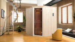 Weka Sauna Kiruna 2 mit Glastür und Eckeinstieg 230 V - 68 mm - "Alles dabei"