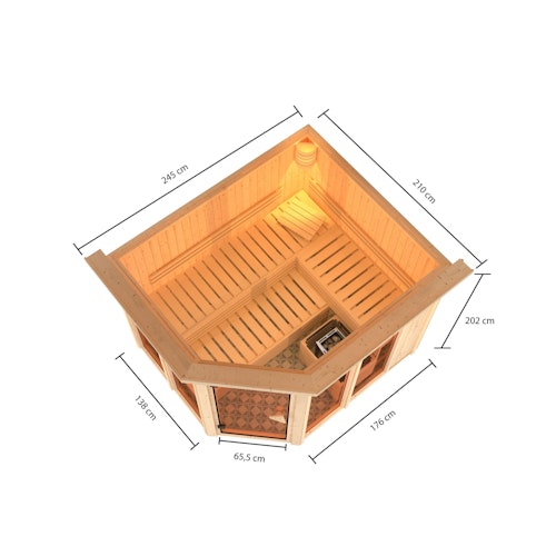 Karibu Sauna Ainur 3 Superior mit Eckeinstieg 68 mm inkl. gratis Saunaofen im Wert von 599,99 €