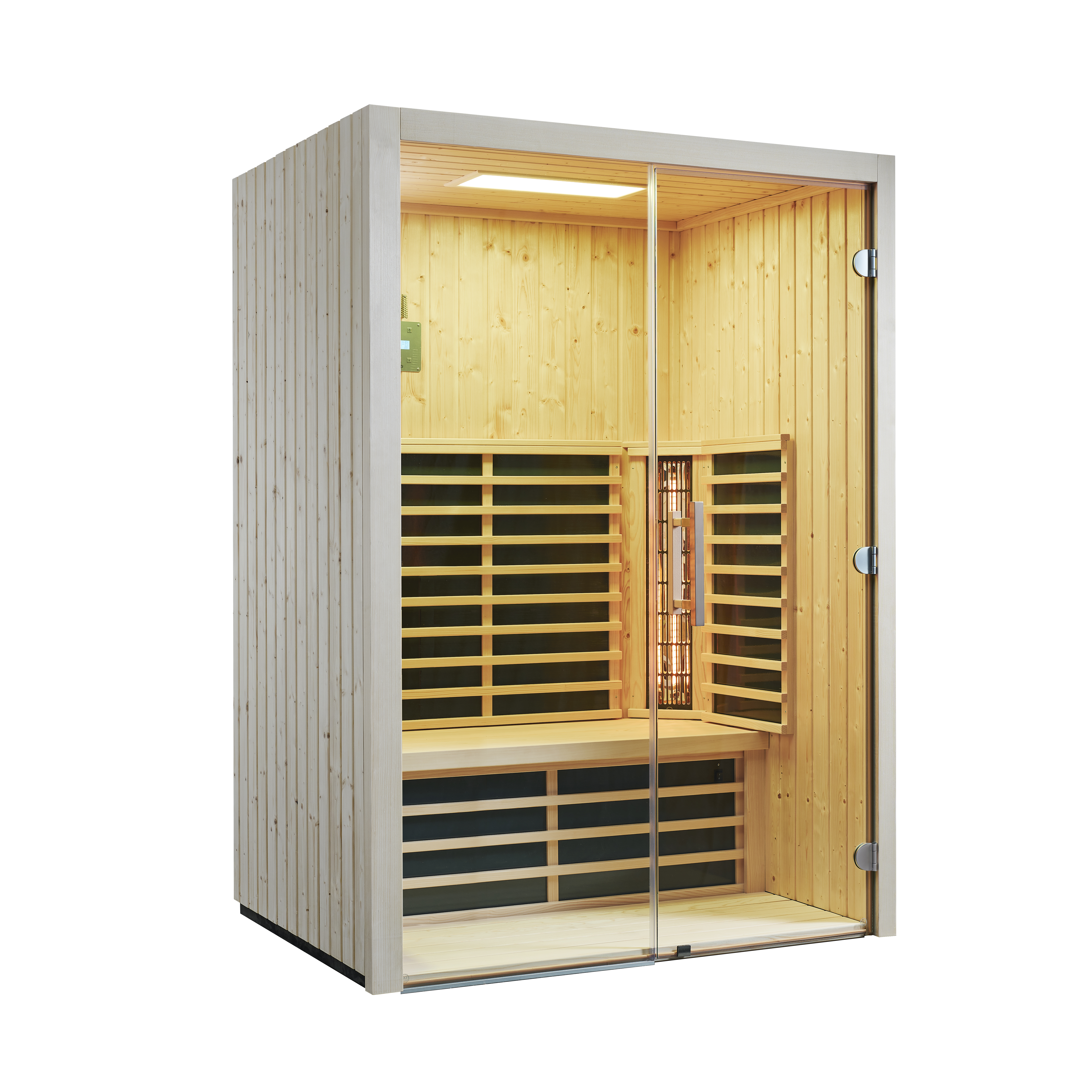 Infraworld Infrarotkabine Fusion Glas 145 Fichte inkl. 5-teiligem gratis Zubehörset