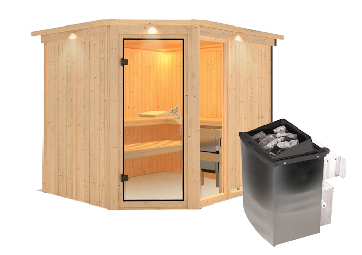 Karibu Sauna Fiona 3 mit Eckeinstieg 68 mm