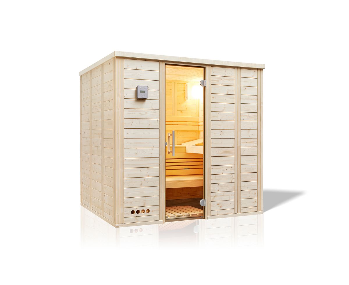 Infraworld Sauna Urban - 40 mm Massivholzsauna-211 x 209 cm (Fronteinstieg)-Ohne Ofen