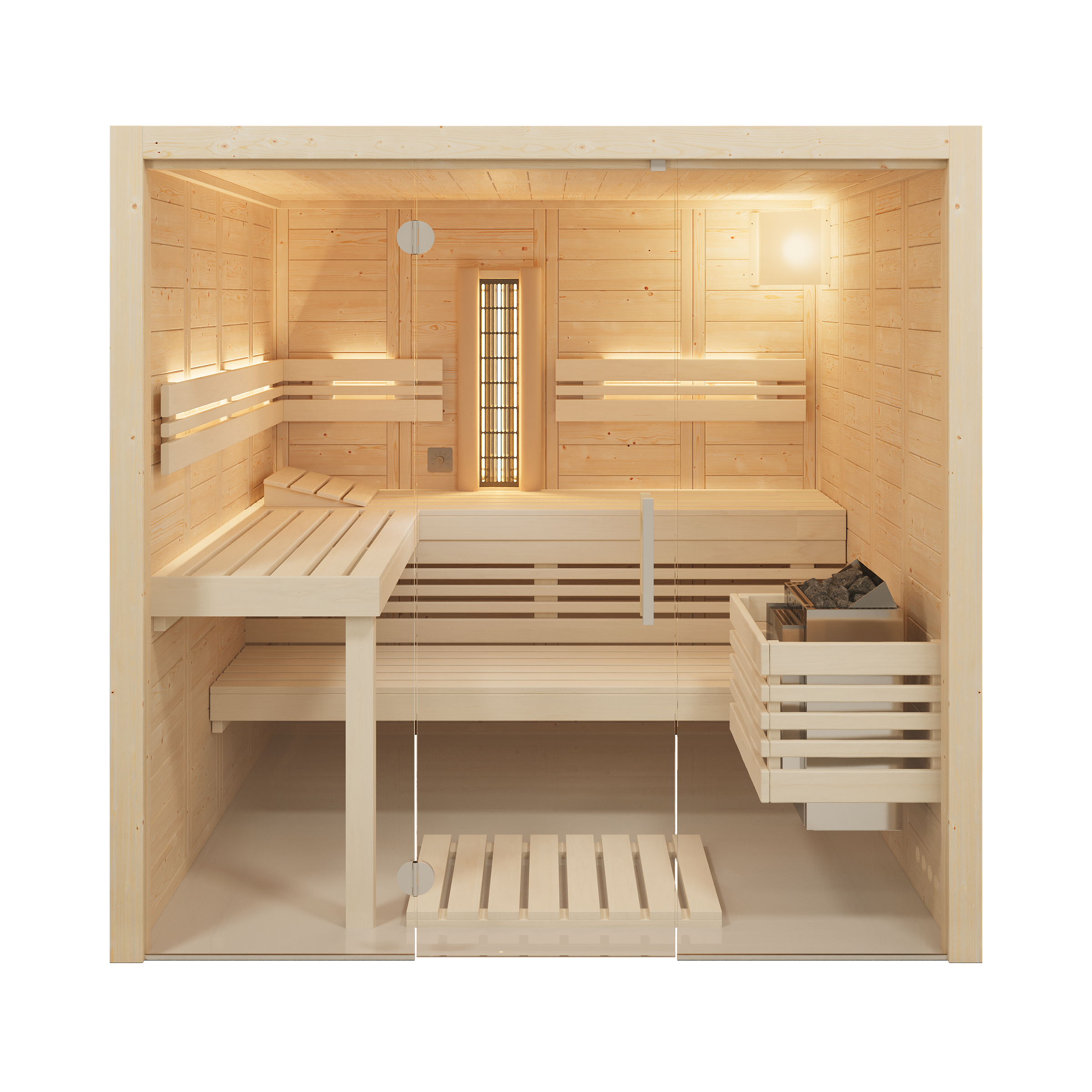 Infraworld Sauna Solido Glas Complete 212 - 40 mm Multifunktionssauna inkl. 5-teiligem gratis Zubehörset