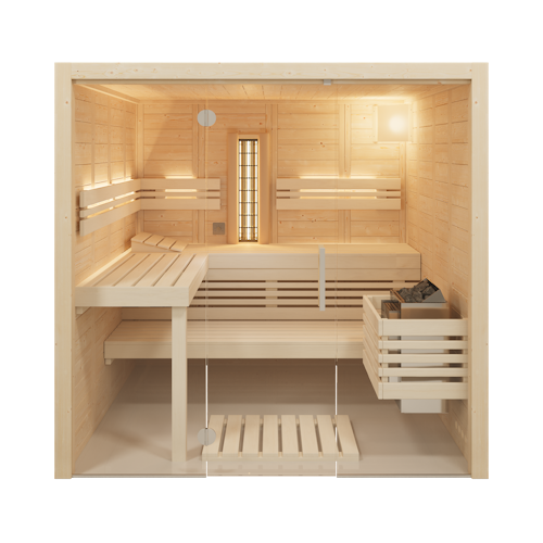 Infraworld Sauna Solido Glas Complete 210 - 40 mm Multifunktionssauna inkl. 5-teiligem gratis Zubehörset