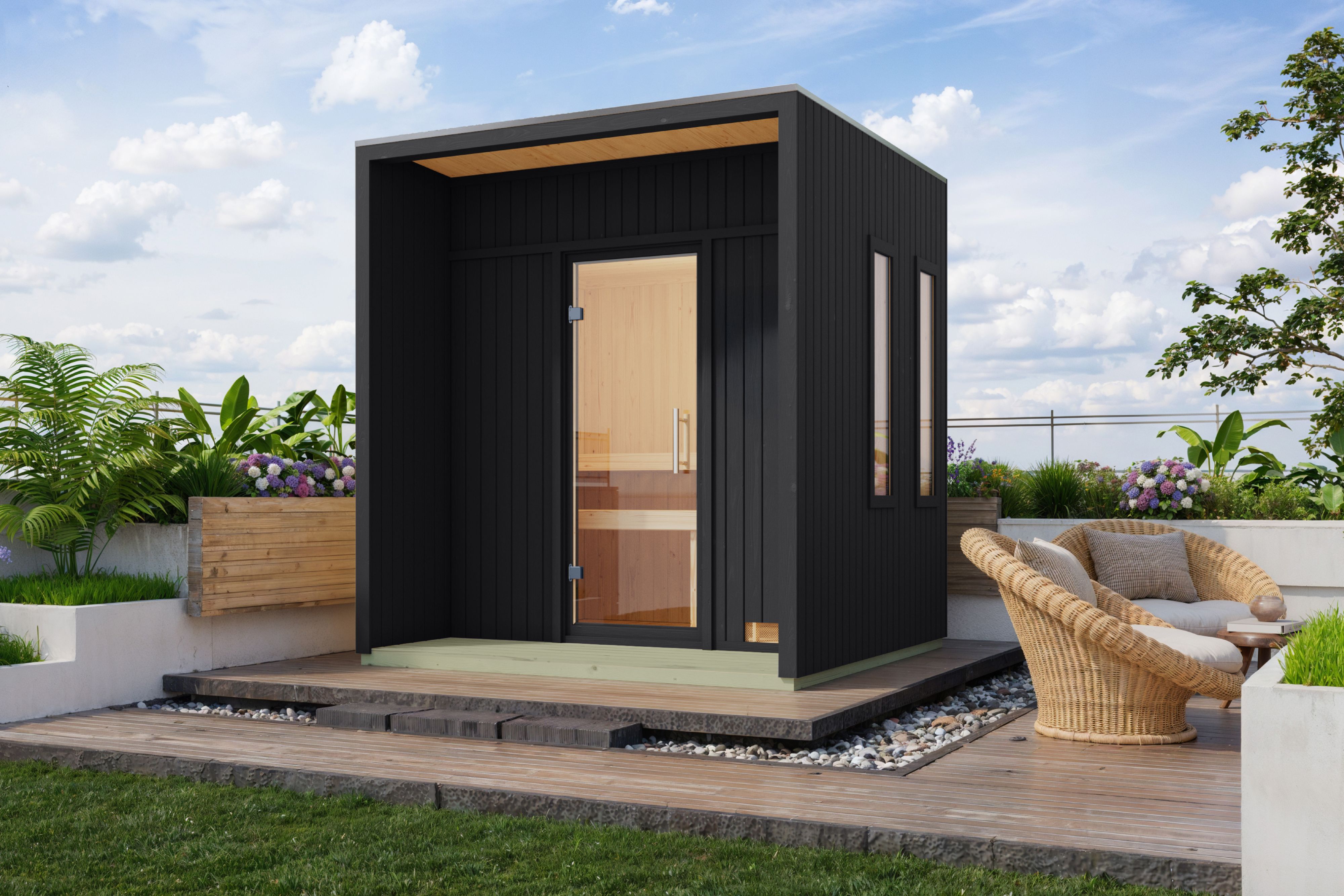 Karibu Design Saunahaus Arcadia Blackline - 73 mm inkl. gratis Sauna-Zubehörset im Wert von 234,94 €