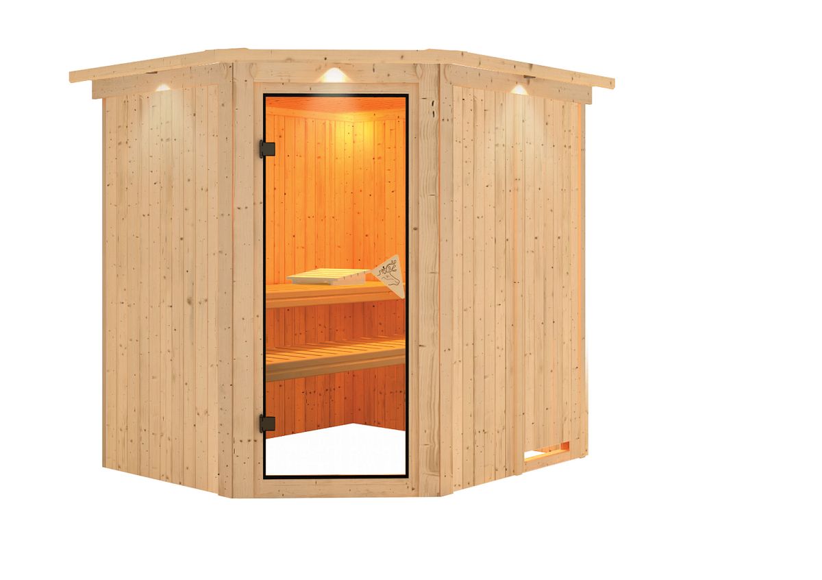 Karibu Sauna Lilja - 230 Volt-Ohne Ofen-Inkl. Dachkranz