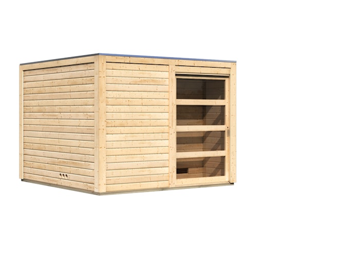 Karibu Gartensauna Saunahaus Cuben inkl. Vorraum, naturbelassen inkl. gratis Saunaofen im Wert von 599,99 €