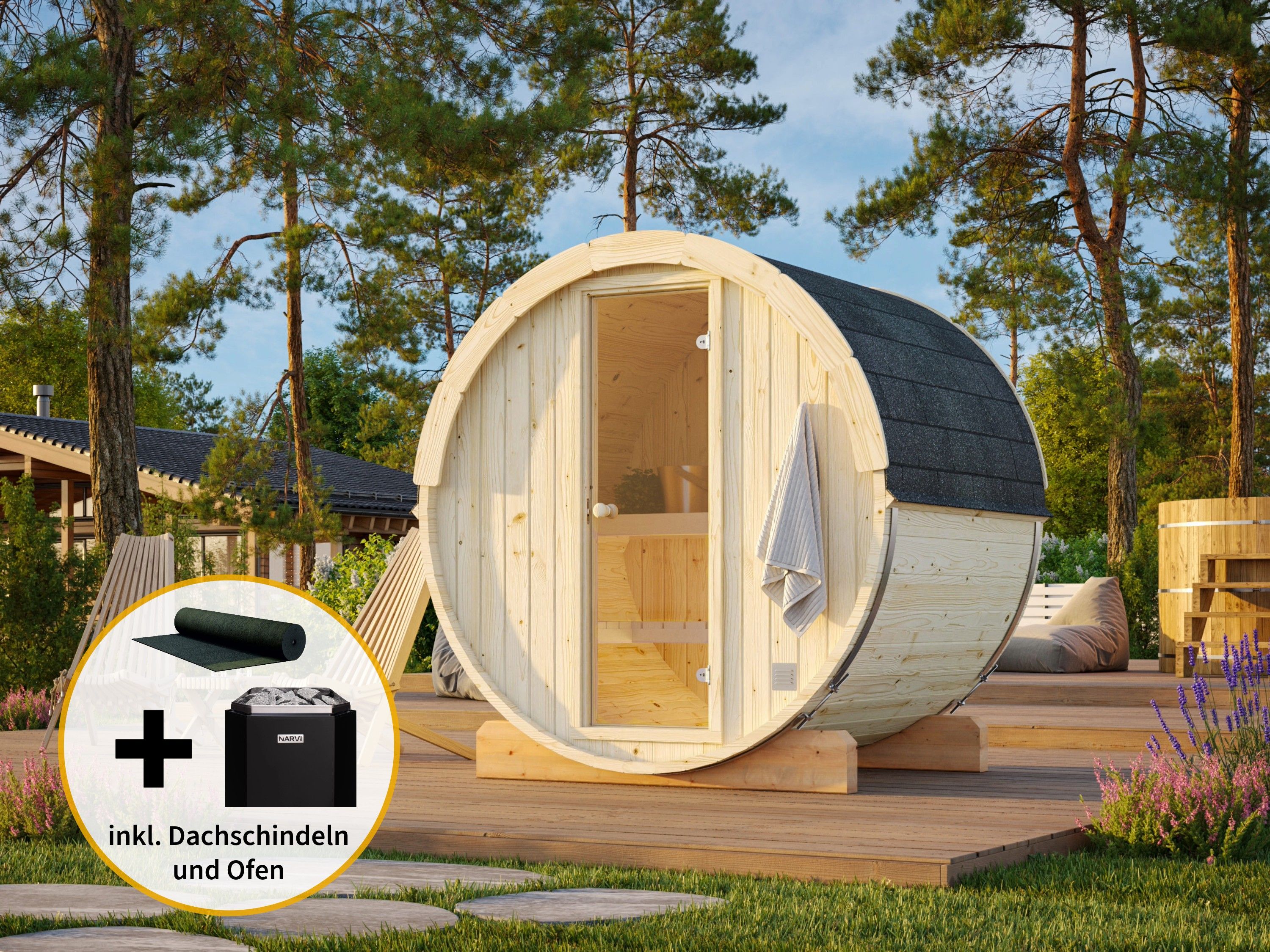 Palmako Saunafass Anita 0,9 m² Aktionsangebot inkl. 3,6 kW Saunaofen