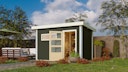 Vorschaubild Karibu Gartensauna Pultdach Saunahaus Skrollan 1 mit Vorraum terragrau inkl. gratis Saunaofen im Wert von 599,99 €