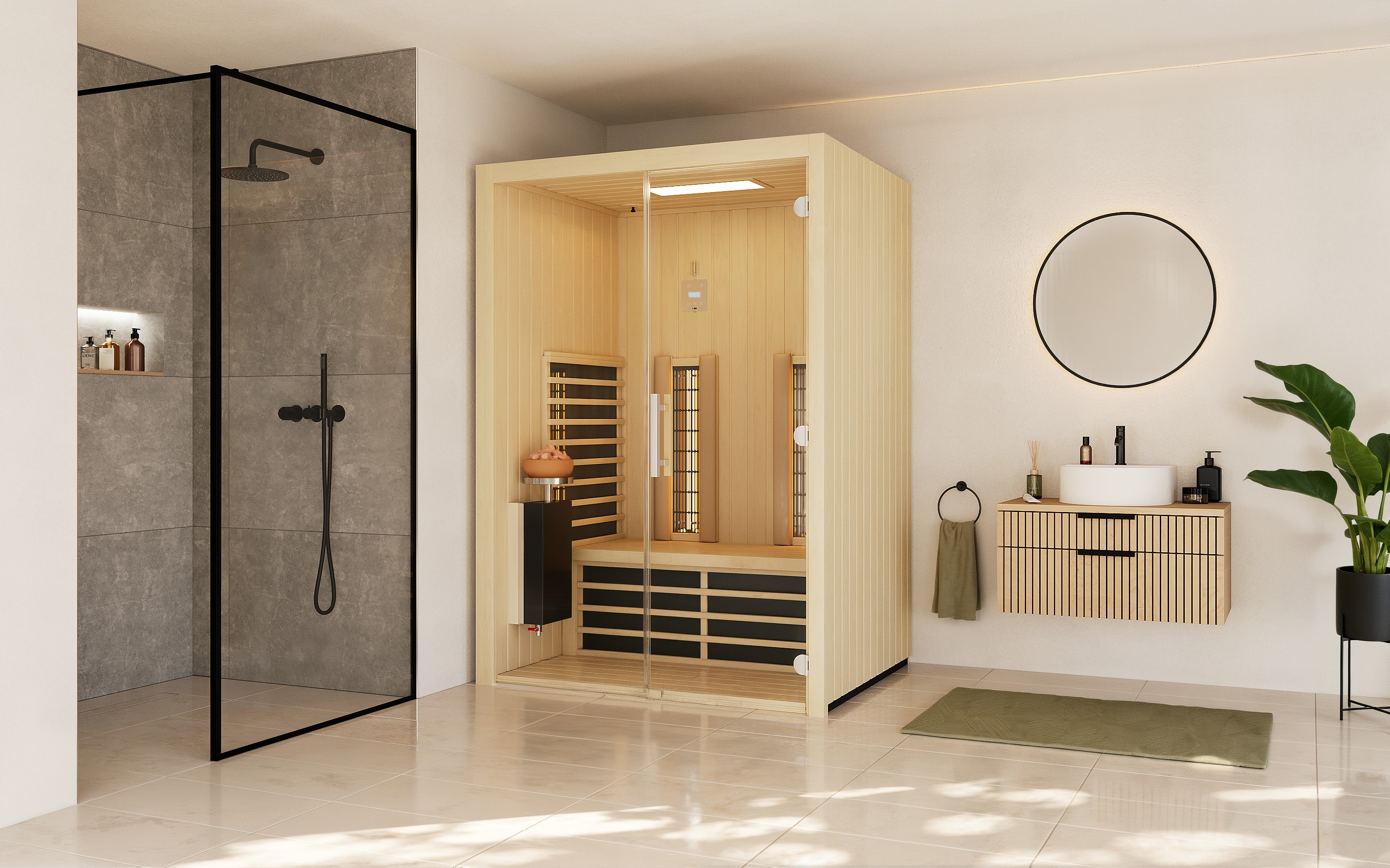 Infraworld Infrarotkabine TrioSol Glas 145 Espe RG inkl. 5-teiligem gratis Zubehörset