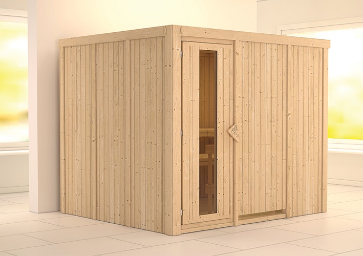 Karibu Sauna Gobin mit Fronteinstieg 68 mm inkl. gratis Saunaofen im Wert von 599,99 €