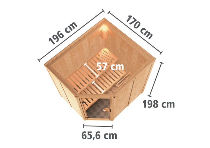 Karibu Sauna Siirin mit Eckeinstieg 68 mm inkl. gratis Saunaofen im Wert von 599,99 €