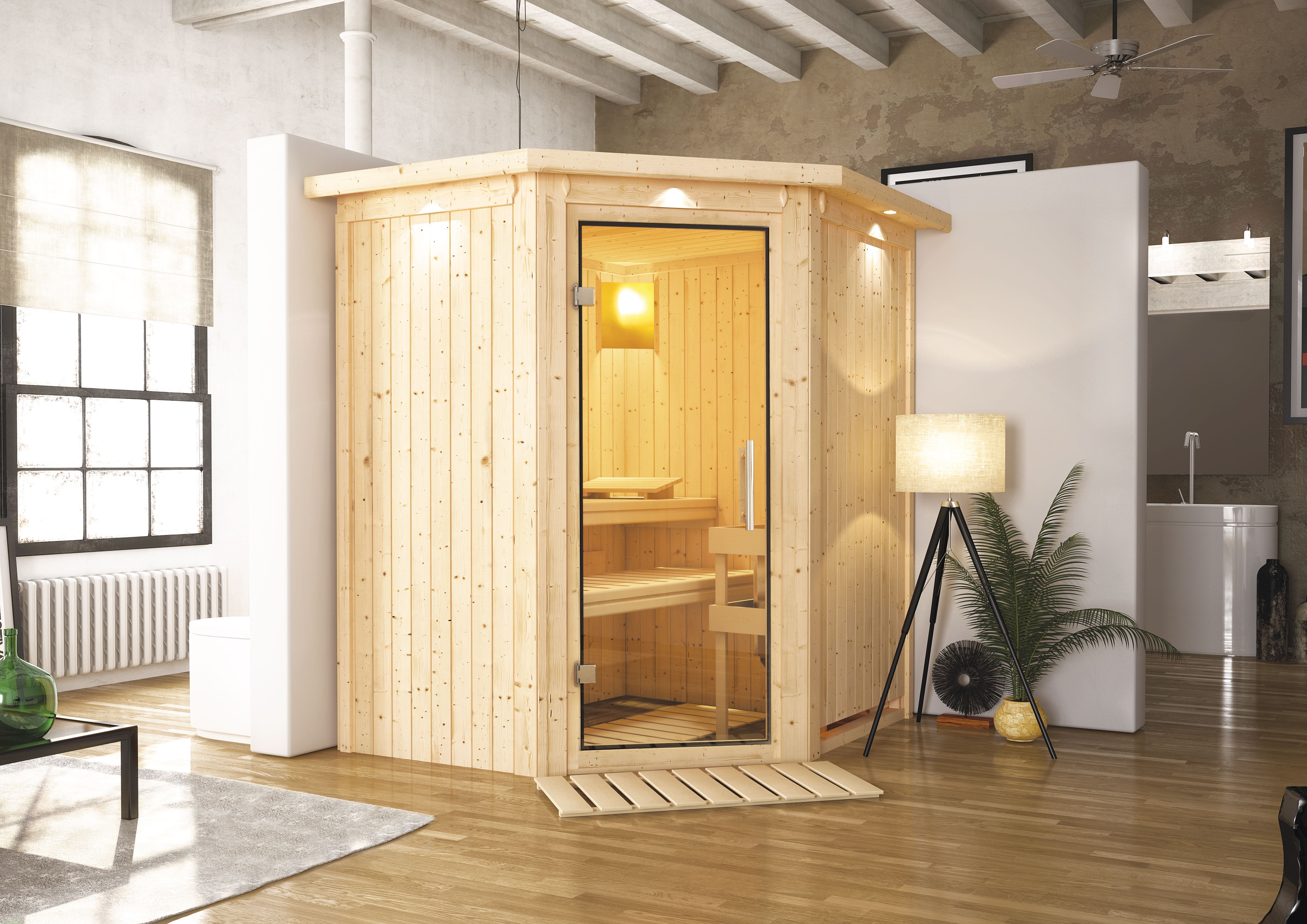 Karibu Sauna Tonja - 68 mm Systemsauna - 230 Volt Plug & Play