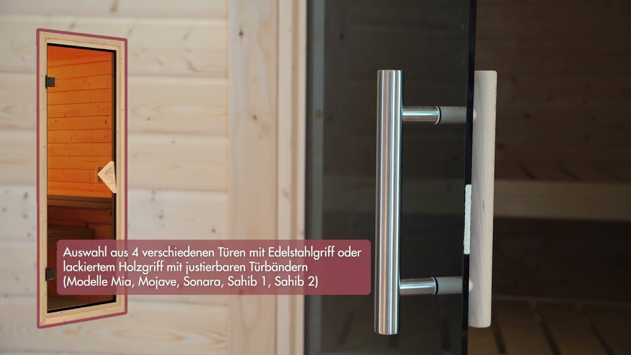 Karibu Sauna Sahib 1-Massivholzsauna 38 mm-Fronteinstieg -Exklusivoptik